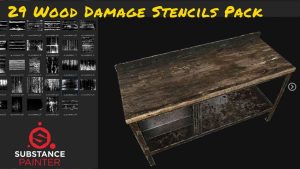 29个做旧木纹贴图纹理【artstation - Alexander Sheynin - 29 Wood Damage Stencils Pack】-土狗cg资源站