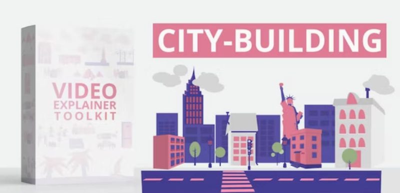 AE模板-扁平化城市楼房建筑树木MG动画 City Building Video Explainer Toolkit-土狗cg资源站