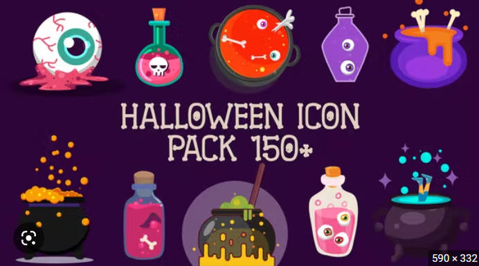 AE模板-万圣节恐怖卡通图标动画 Halloween Icons Pack 150+-土狗cg资源站