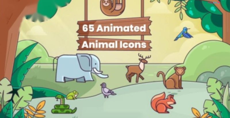 AE模板-扁平化卡通动画MG动画图标 65 Animated Animal IconsAE模板-扁平化卡通动画MG动画图标 65 Animated Animal Icons-土狗cg资源站