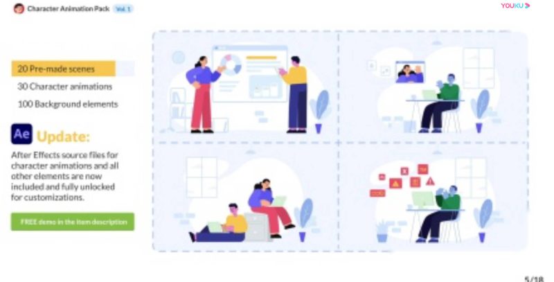 AE+PR模板-办公室商务卡通人物角色场景MG动画 Character Animation Pack – Office and Corporate-土狗cg资源站