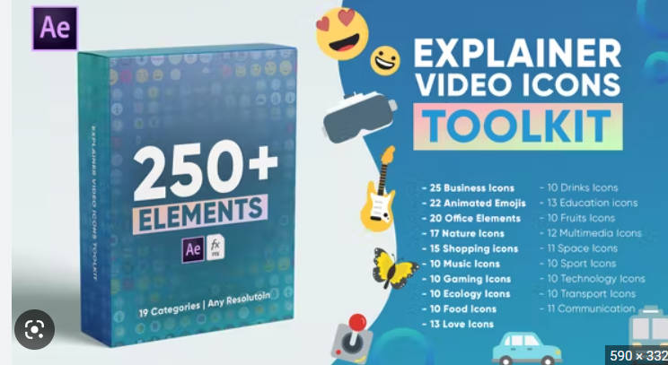 AE模板-250组扁平化图标MG动画 Explainer Video Icons Toolkit-土狗cg资源站
