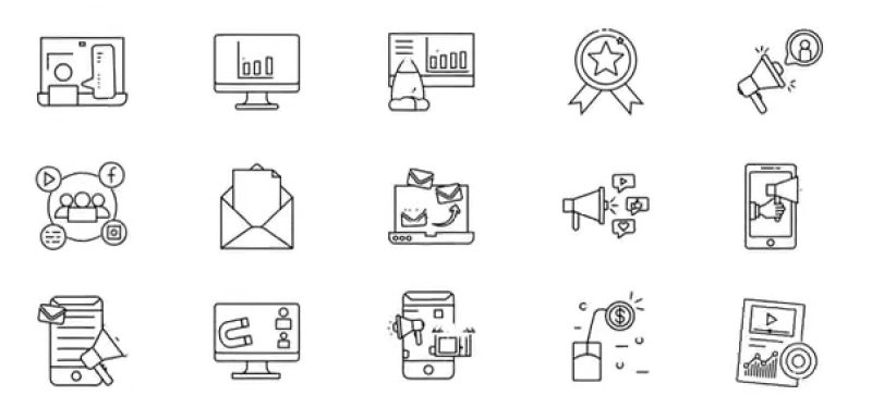 AE模板-40组线条网络互联网图表动画 Digital Marketing Line Icons-土狗cg资源站