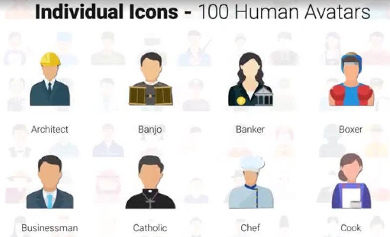 AE模板-人物头像图表动画 100 Human Avatars Icons-土狗cg资源站