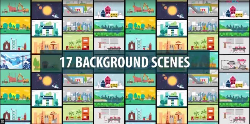 AE模板-17组二维卡通背景场景MG动画 Background Scenes-土狗cg资源站