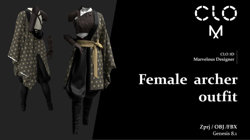 女  剑士服饰  Female archer outfit _ Marvelous Designer_Clo3D project file + OBJ-土狗cg资源站