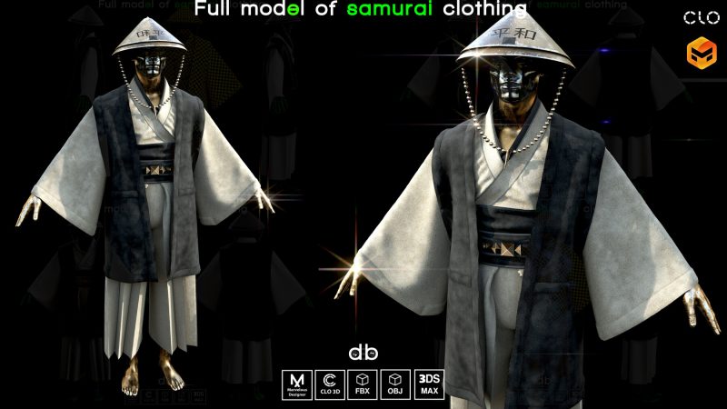 古代服饰  Full model of samurai clothing. MD,CLO3D, PROJECTS+OBJ+FBX+3DS MAX-土狗cg资源站