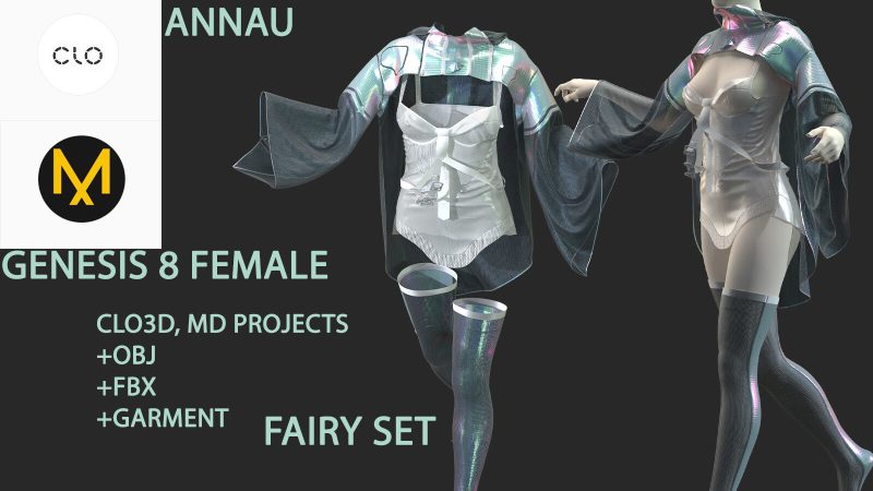 情趣五彩雨衣  GENESIS 8 FEMALE FAIRY SET_ CLO3D, MARVELOUS DESIGNER PROJECTS_ +OBJ +FBX +GARMENTS-土狗cg资源站