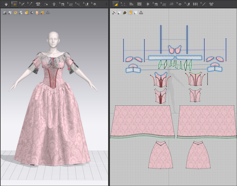 Marvelous Designer19世纪中期礼服蕾丝领连衣裙打版文件MD3D模型-土狗cg资源站