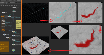 Houdini 使曲线匹配地形 生成河床 远离山脉-土狗cg资源站