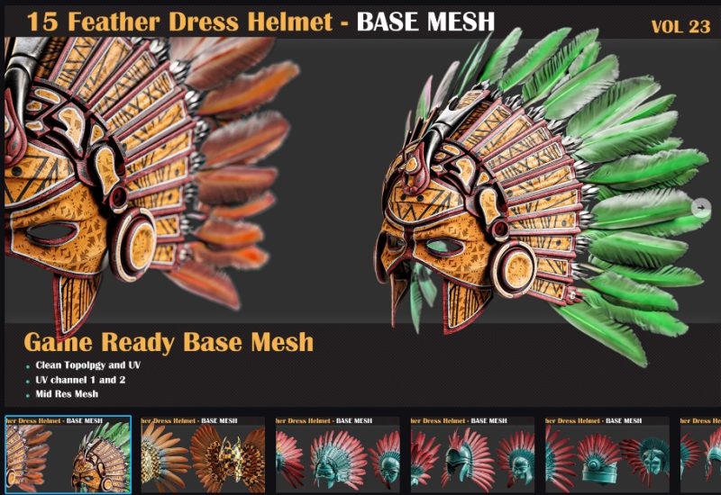 15 羽毛连衣裙头盔 BASE MESH-土狗cg资源站