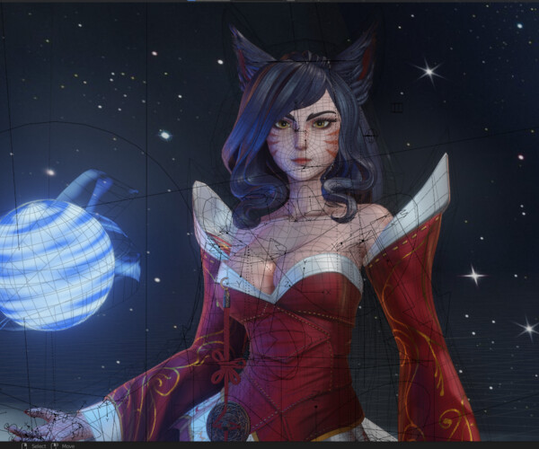 【ai精翻】Ahri 角色建模 - Blender 3.0 - 完整流程视频和 3D 模型-土狗cg资源站