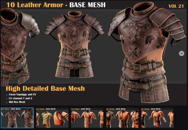 图片[1]-10 款高细节皮革盔甲基础网格-土狗cg资源站