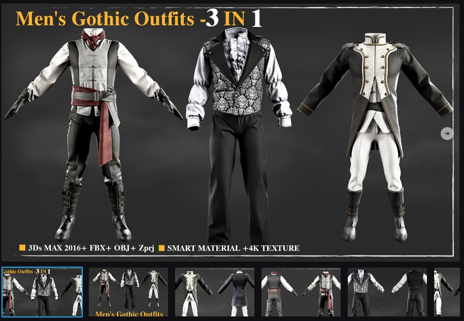 三款男性哥特风格服装-土狗cg资源站