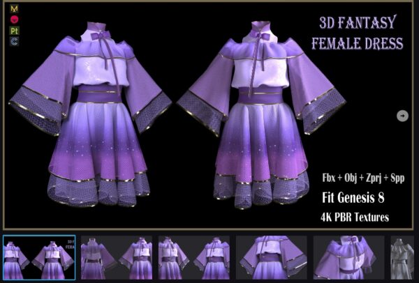 图片[1]-3D幻想女性裙装（FBX + OBJ + ZPRJ + SPP）-土狗cg资源站
