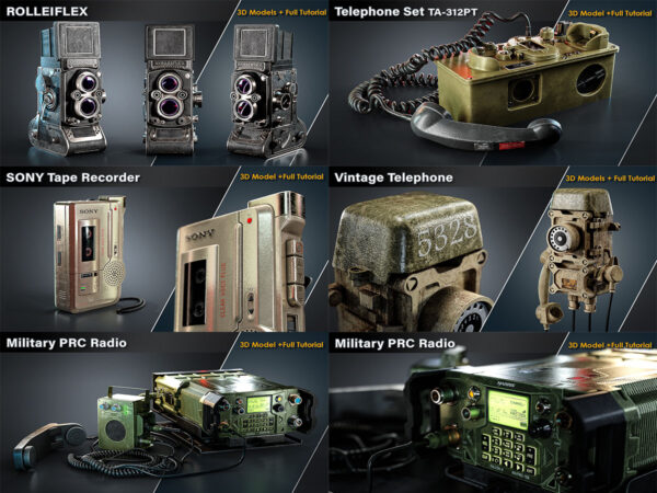 图片[1]-（钻石会员免费）复古电话&卡带机&相机建模模型5合1-土狗cg资源站