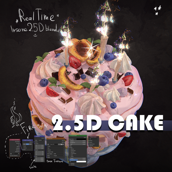 图片[1]-2.5D蛋糕 – 完整场景 + 火焰设置 – Blender 5.0-土狗cg资源站